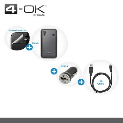 Blautel STGAS4 4-OK Kezdőcsomag (Kijelzővédő fólia, hátlapvédő telefontok gumi / szilikon ÁTLÁTSZÓ, szivartöltő adapter, microUSB kábel) FEKETE [Samsung Galaxy S4 (GT-I9500), Samsung Galaxy S4 (GT-I9505)]