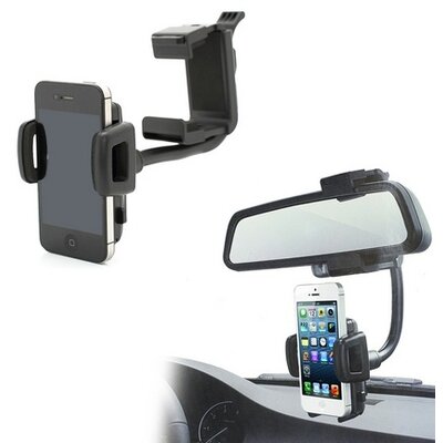 Autós telefontartó (visszapillantó tükörre, 360°-ban forgatható) FEKETE