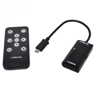 TV/HDMI adapter (microUSB-HDMI, MHL, töltőcsatlakozó, távirányító) FEKETE [Alcatel A3 (OT-5046D), Alcatel A3 XL (OT-9008D), Alcatel A5 LED (OT-5085D), Alcatel A7 (OT-5090Y), Alcatel Idol 5 (6058D)]