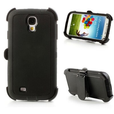 Defender műanyag hátlapvédő telefontok (közepesen ütésálló, kitámasztható, forgatható övcsipesz) fekete [Samsung Galaxy S4 (GT-I9500), Samsung Galaxy S4 (GT-I9505), Samsung Galaxy S4 VE (GT-I9515)]