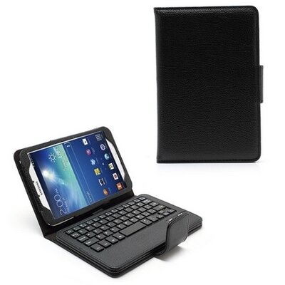 Tablet védőtok álló, bőr (BLUETOOTH billentyűzet, asztali tartó funkció, QWERTY, angol nyelvű) Flip, FEKETE [Samsung Galaxy Tab3 8.0 (SM-T310), Galaxy Tab3 8.0 (SM-T311)
