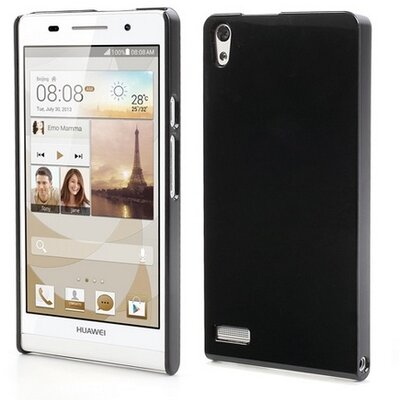 Műanyag hátlapvédő telefontok Fényes Fekete [Huawei Ascend P6 (P6-U06)]