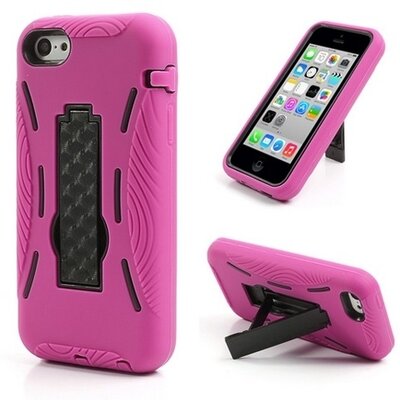 Defender műanyag hátlapvédő telefontok (közepesen ütésálló, kitámasztó) fekete/Rózsaszín [Apple iPhone 5C]