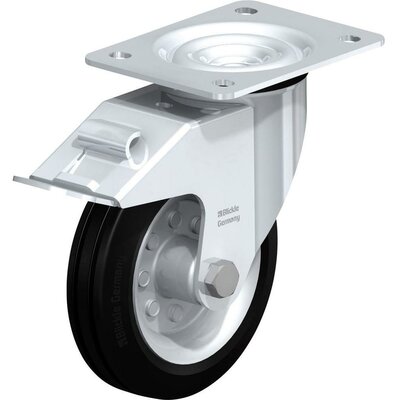 Gumi kerék, acéllemez forgóvillás, kerékfékkel 150MM, felfogótalppal