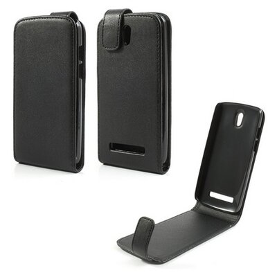 Telefontok álló, bőr hatású (flip, lefelé nyíló) Fekete [HTC Desire 500]