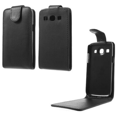 Telefontok álló, bőr hatású (flip, lefelé nyíló, szilikon tartó) Fekete [Samsung Galaxy Core+ Plus (SM-G3500)]