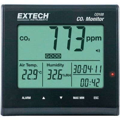 Széndioxid CO2 mérőműszer, levegőminőség mérő - 9999 ppm CO2 Extech CO100