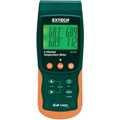 2/4 csatornás hőmérséklet mérő és SD kártyás adatgyűjtő -199 től+1700 °C-ig K-tipusú érzékelővel Extech SDL200