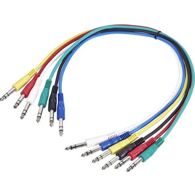 Jack patch kábel készlet 0,6 m, sztereo 6,3 jack dugó/dugó, több színű, Paccs