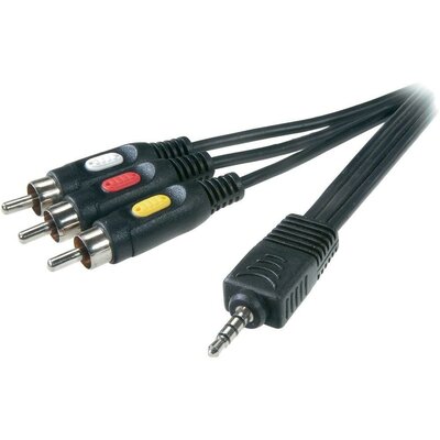 AV kábel 4 pólusú 3,5 jack dugó/3 x RCA dugó, 2 m, fekete, SpeaKa Professional 50208