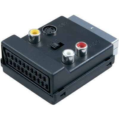 SCART dugó/SCART aljzat, 1 x S-Video, 3 x RCA aljzat elágazó adapter, átkapcsolható, SpeaKa Professional 50170